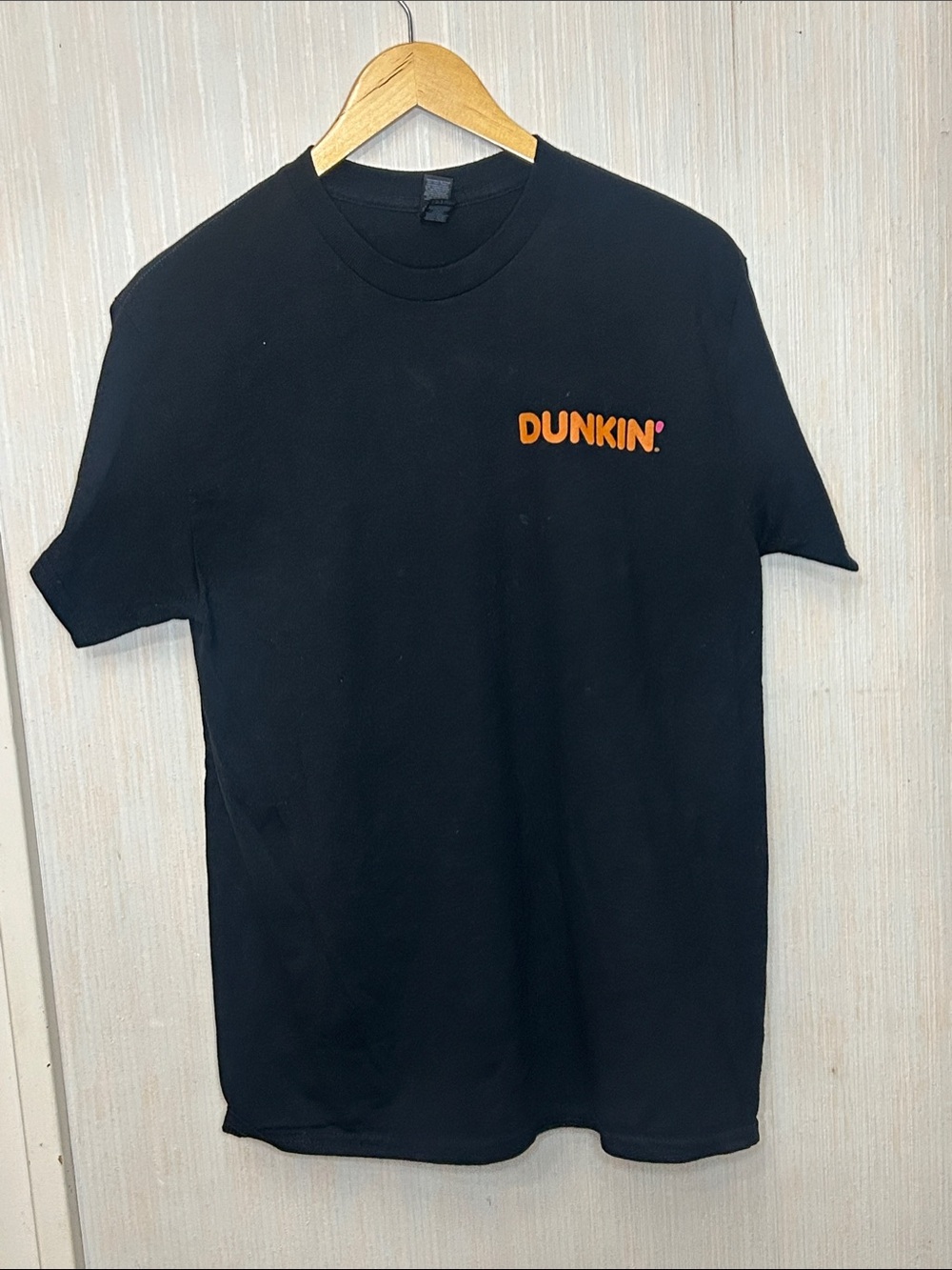 Orange Dunkin' Front Logo & Bright Colored Drinks on back Gildan Black MediumTee